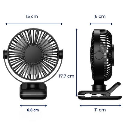 Clipbreeze | Clip-on USB Desk Fan Clamp Air Circulator – Long-Battery Cooling – Flame-Retardant Clamp – Quiet Nursery or Home-Office Use