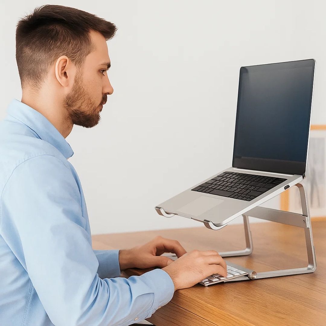 ErgoElevate | Aluminium Laptop Riser Stand – Ergonomic Posture Relief – Strong Lightweight Aluminium – Home Office Comfort