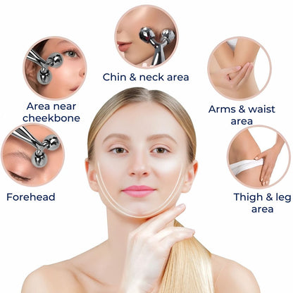 GlowRoller | Face Roller Massager – Depuffing & Lift – Metal Rolling Heads – Daily Spa Facial