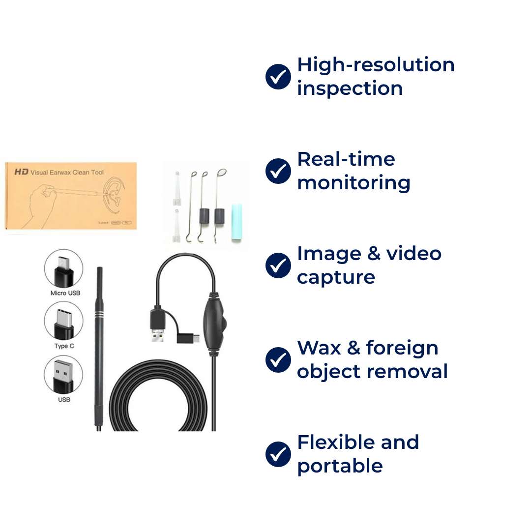 EarVision Professional Ear Endoscope – HD Inspection – Live Monitoring – Capture Images & Video – Removes Wax & Foreign Objects