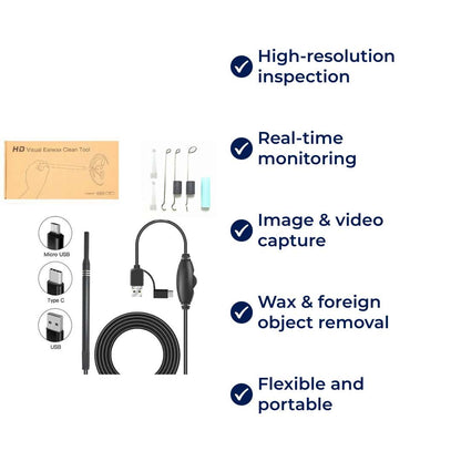 EarVision Professional Ear Endoscope – HD Inspection – Live Monitoring – Capture Images & Video – Removes Wax & Foreign Objects