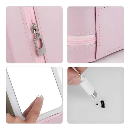 GlowSpace | Makeup Storage Box – LED Light Mirror – Adjustable Angle – Organiser for Beauty Lovers – Bright Lighting for Flawless Look