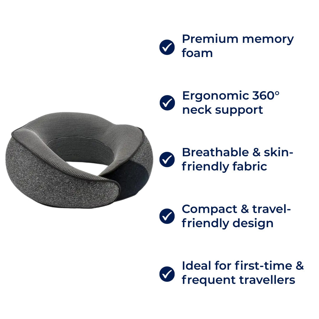 RelaxReise | Travel Neck Pillow – Memory Foam – Breathable Material – Ergonomic Support for Plane, Car, Home, Office