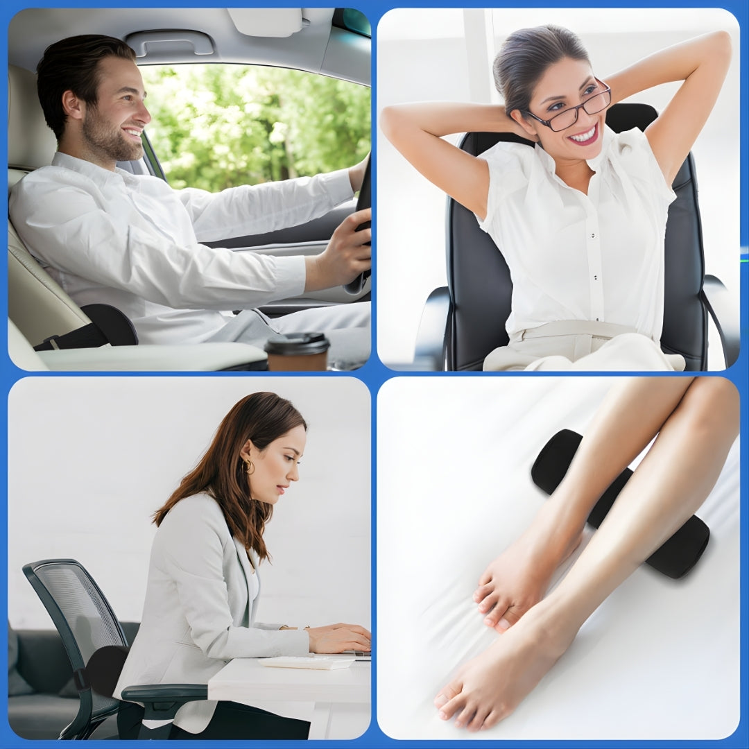 SpineEase | Lumbar Support Pillow – Relieves Lower Back Pain – Contoured Memory Foam – Enhances Posture – Perfect for Office Car Home Chairs