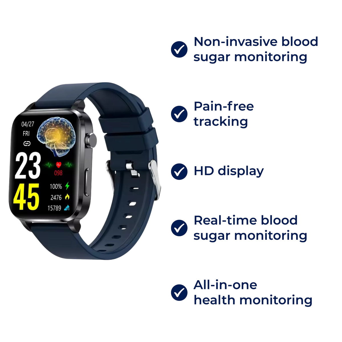 GlucoWell | Non-Invasive Diabetes Smartwatch – Blood Sugar Monitor – HD Display – Pain-Free Glucose Tracking for Adults