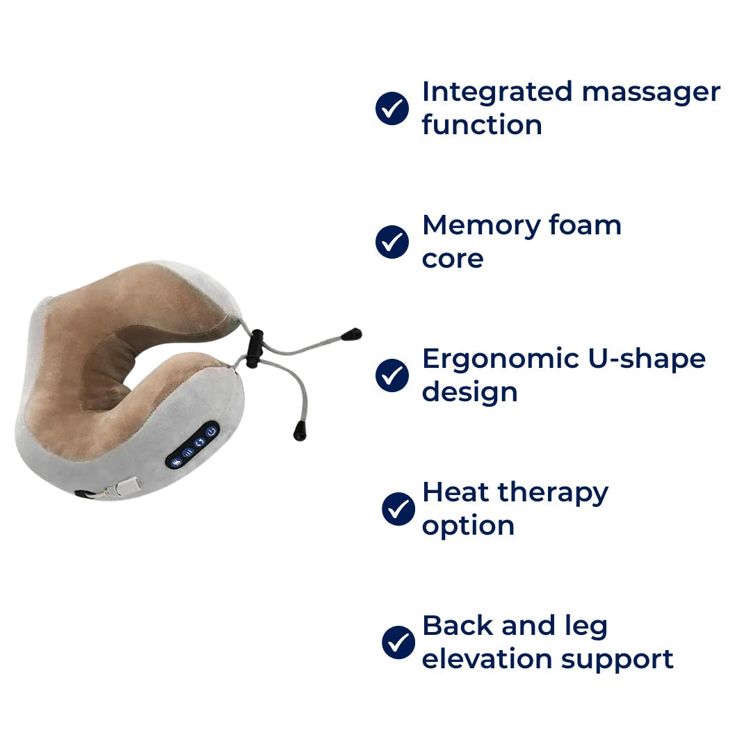 Eleviva | U-Shaped Neck Massager – Travel Pillow with Memory Foam – Elevation – Back Support – Snoring – Legs – Relaxation