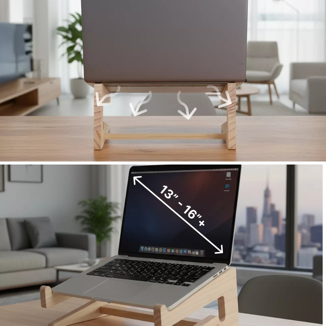 DeskLift | Wooden Laptop Stand – Ergonomic Neck Support – Ventilated Natural Wood – Prevents Overheating – Ideal for Home & Office Use