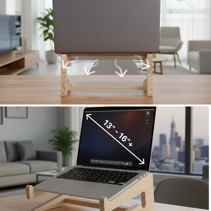 DeskLift | Wooden Laptop Stand – Ergonomic Neck Support – Ventilated Natural Wood – Prevents Overheating – Ideal for Home & Office Use