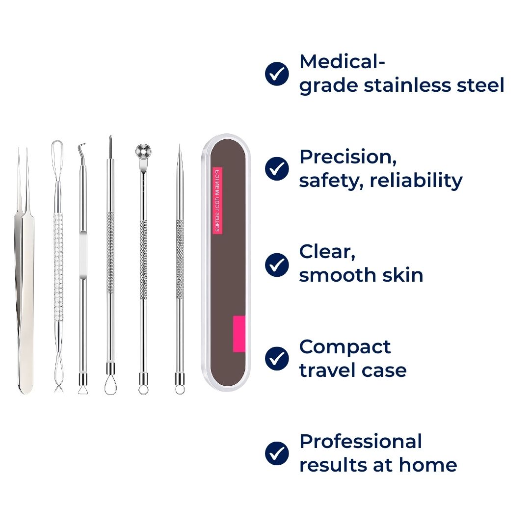 PurePore | Blackhead Remover Tool Kit – Stainless Steel – Travel Case – Easy Spot Removal – Clear Smooth Skin – At-Home & On-the-Go Care