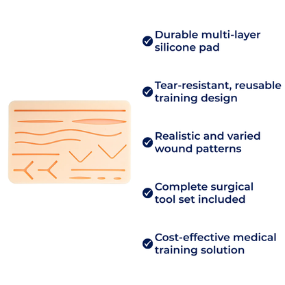 RealStitch | Suture Practice Kit – Durable Multi-Layer Silicone Pad with Tools – Tear-Resistant Reusable Training for Medical Students