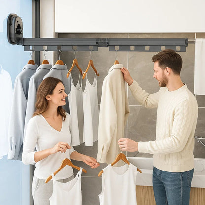 SpaceEase | Folding Clothes Hanger – Retractable Wall-Mounted Rack – Stainless Steel – Ideal for Small Spaces