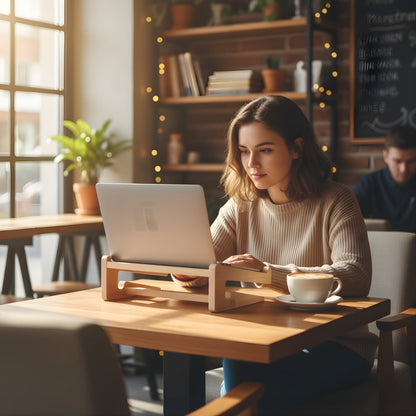 DeskLift | Wooden Laptop Stand – Ergonomic Neck Support – Ventilated Natural Wood – Prevents Overheating – Ideal for Home & Office Use