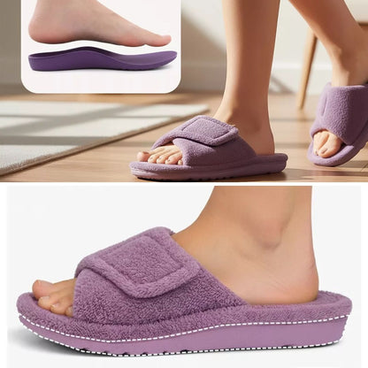 ComfiArch | Arch Support Slippers – Plush Lined House Shoes – Adjustable Strap Non-Slip Sole – Pain Relief & All-Day Comfort for Tired Feet