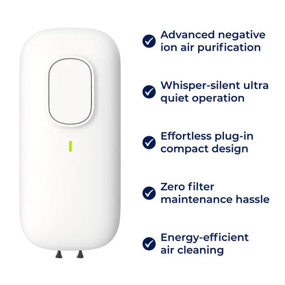 AerisPure | Plug-in Air Purifier – Negative Ion – Ultra-quiet ≤ 5 dB – Removes Smoke Odours & Pet Dander – Clean Fresh Air for Bedrooms