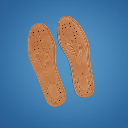 StrideGuard | Shock Absorbing Leather Insoles – Foot & Heel Pain Relief – Genuine Leather Arch Support – All-Day Standing & Walking