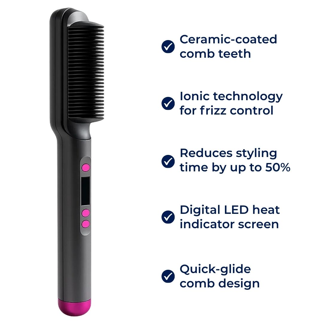 StyleSwift | Hot Comb Straightener – Instant Heat Up – Ceramic Coated – Frizz-Free Shiny Hair for All Types – Salon Smooth Results
