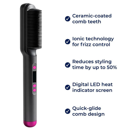 StyleSwift | Hot Comb Straightener – Instant Heat Up – Ceramic Coated – Frizz-Free Shiny Hair for All Types – Salon Smooth Results