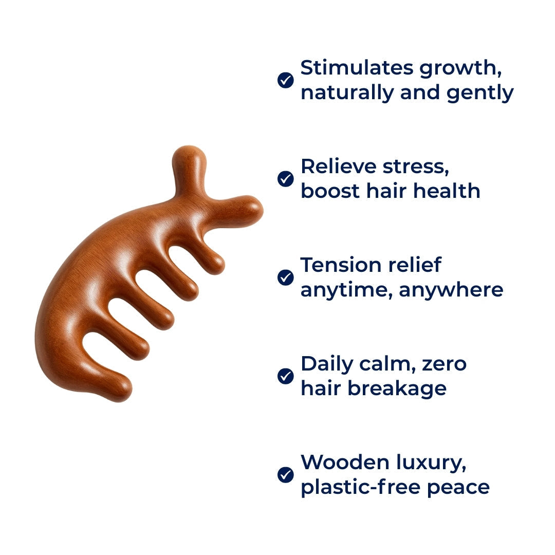 SootheWave | Scalp Massage Comb – Stress Relief & Hair Health – Natural Sandalwood – Gentle Detangling for Sensitive Scalps Daily Calm Care