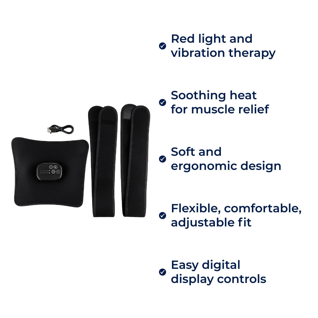 BackEase | Back Massager Belt – Red Light Therapy & Vibration – Rechargeable Heated Wrap – Eases Back Pain, Stiffness & Muscle Aches