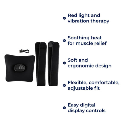 BackEase | Back Massager Belt – Red Light Therapy & Vibration – Rechargeable Heated Wrap – Eases Back Pain, Stiffness & Muscle Aches
