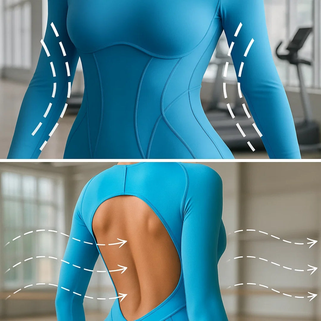 FitCurve | Women’s Fitness Bodysuit – Open Back Ventilation – Breathable Lightweight Fabric – Stay Cool, Move Freely, Train Harder