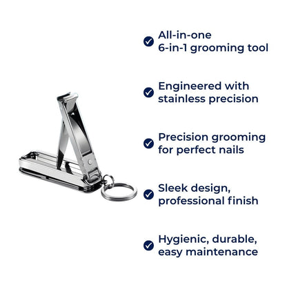 TrimMate | Multi-Function Nail Clipper Tool – 6-in-1 Grooming Gadget – Premium Stainless Steel – Compact Travel Carry for Busy Professionals