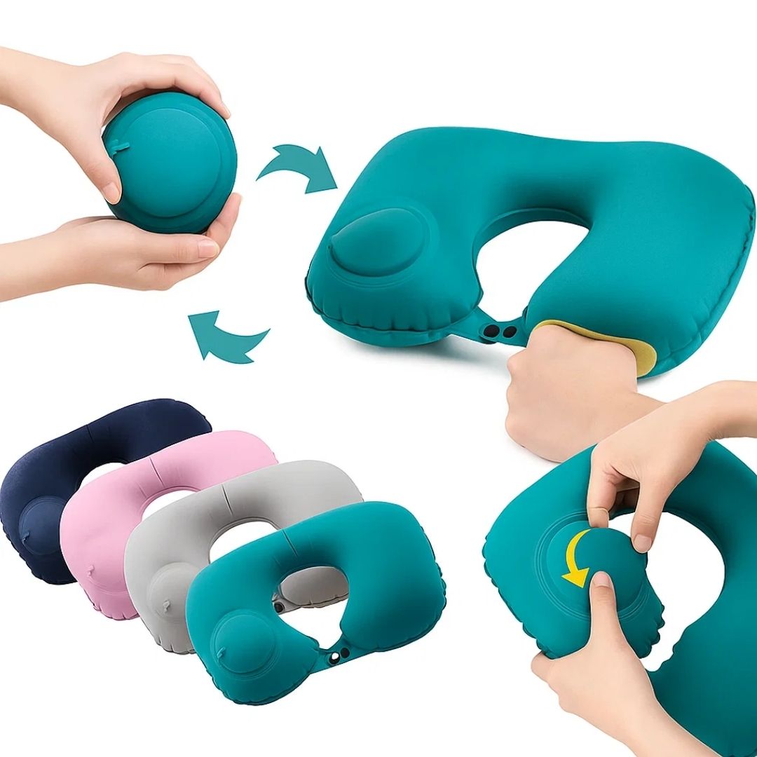 TravelThrive | Inflatable Travel Neck Pillow – Adjustable Firmness – Soft Velvet Cover – Neck Pain Relief – Compact for All Journeys