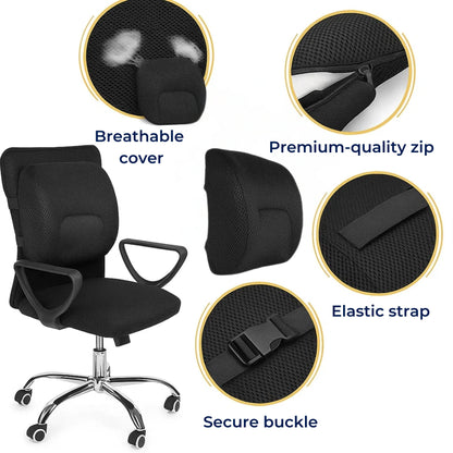 DriveEase | Car Lumbar Support Cushion – Memory Foam Relief – Breathable Mesh – Ideal for Commute & Long Drives