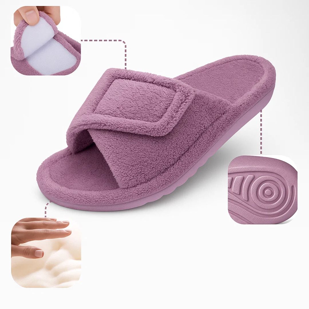 ComfiArch | Arch Support Slippers – Plush Lined House Shoes – Adjustable Strap Non-Slip Sole – Pain Relief & All-Day Comfort for Tired Feet