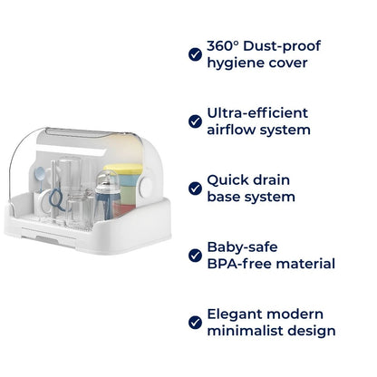 DryaCare | Baby Bottle Drying Rack – High Capacity Holds Many Bottles – Dust-Cover Lid – Hygienic Fast Drying Keeps Bottles Germ-Free