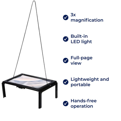 BrightView | 3x Page Magnifier with LED Light – Full Page View – Lightweight & Hands-Free – Ideal for Seniors & Low Vision Users