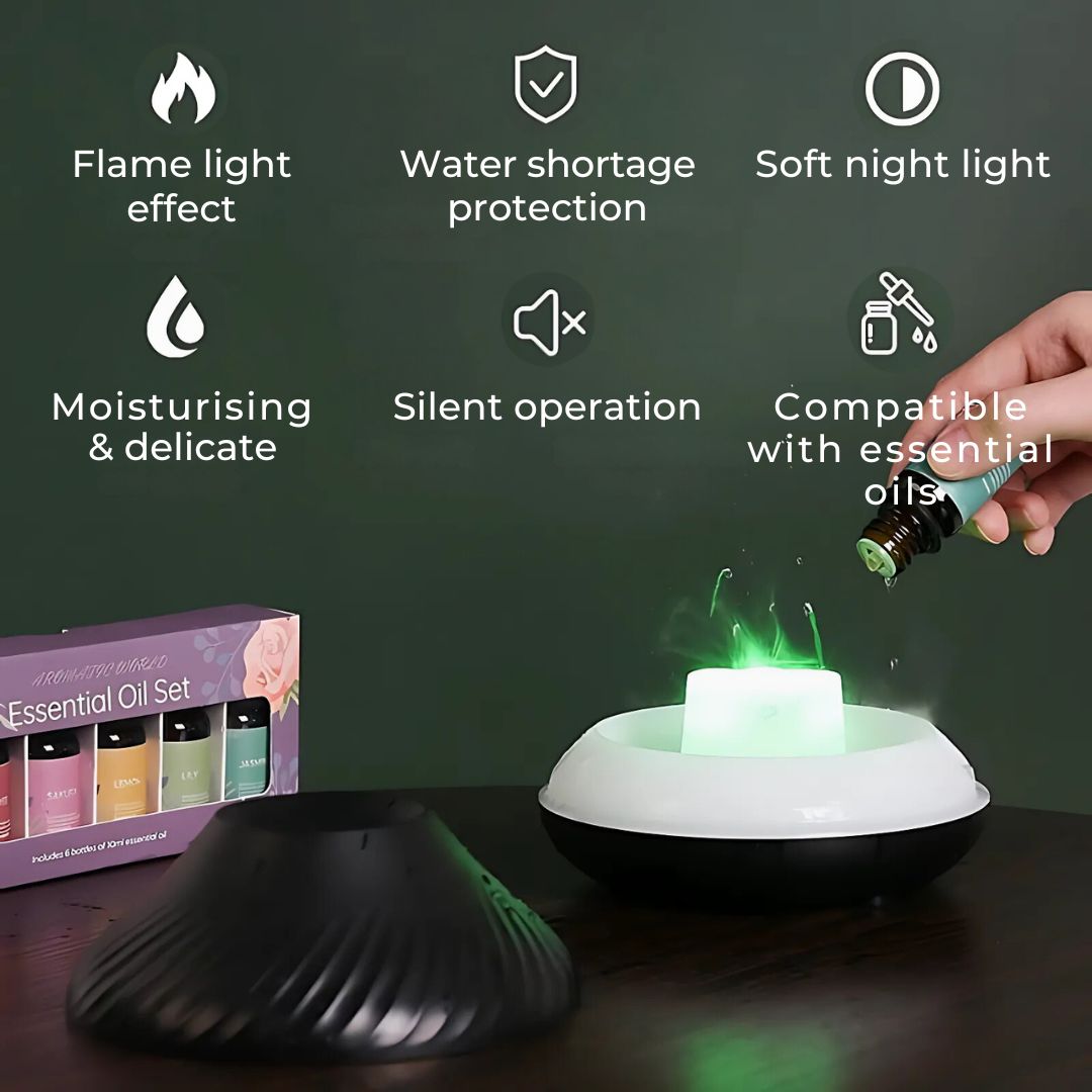 FlameGlow Air Humidifier Aromatherapy Diffuser | Adds Moisture - Relieves Dry Air - Helps to Relax - Quiet Diffuser for Home or Office