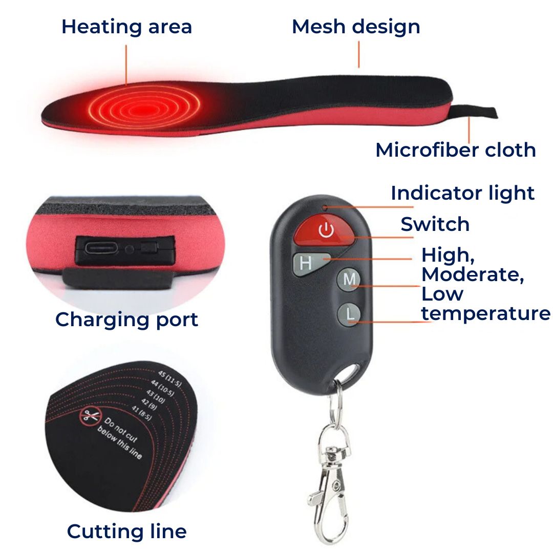 HeatFeet Heating Shoe Insole  | Heating Adjustable Inserts - Temperature Control - Cold Weather - Cold Feet