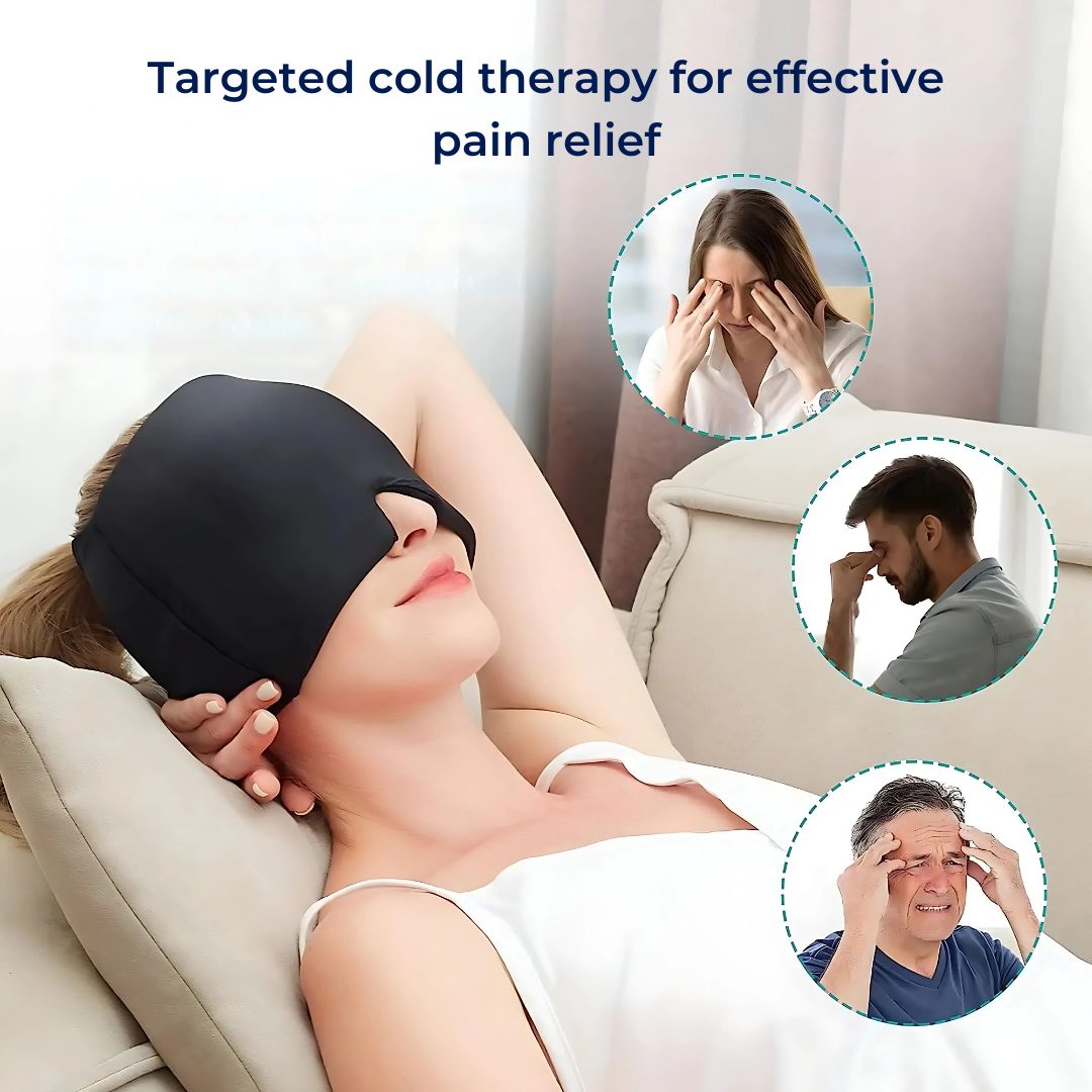 MigraSoothe Gel Hood Instant Headache and Migraine Relief | Cooling Comfort, Pressure Therapy & Light Blocking for Anytime Use