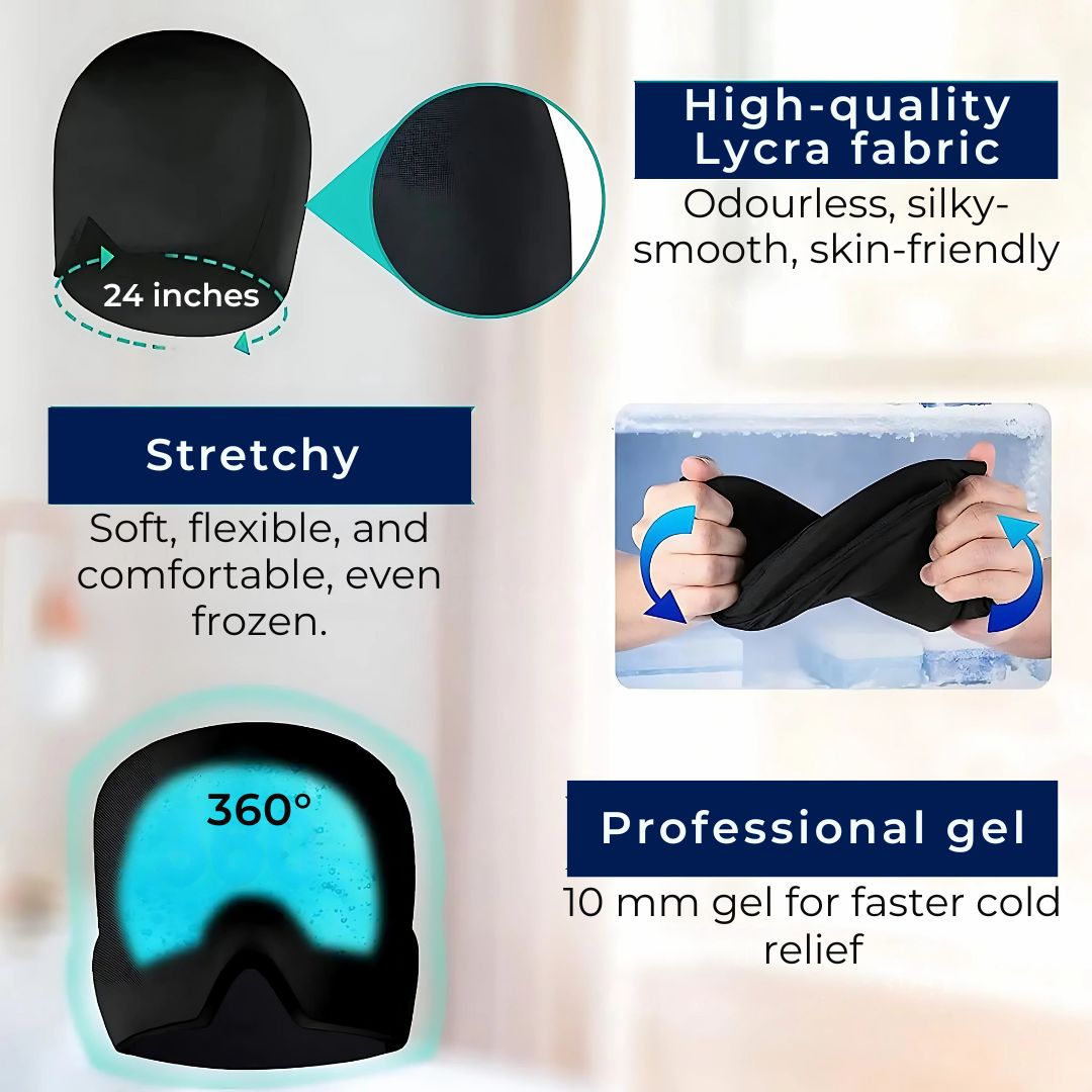 MigraSoothe Gel Hood Instant Headache and Migraine Relief | Cooling Comfort, Pressure Therapy & Light Blocking for Anytime Use