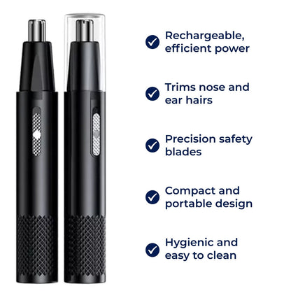 Rechargeable Nose Hair Trimmer – Cordless & Portable – Safe Blades – Trims Nose & Ear Hair – Easy to Clean – For Men & Women
