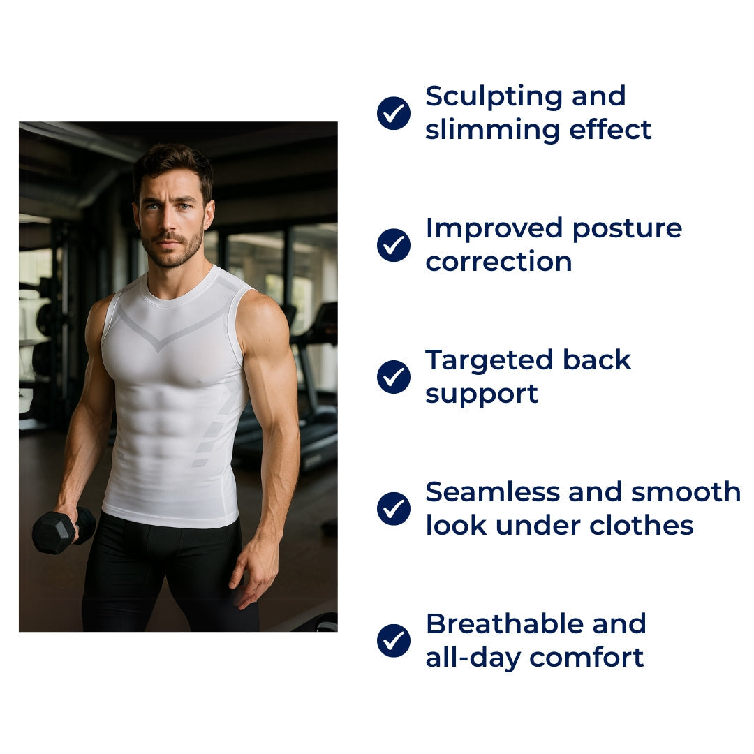 SculptEase | Body Shaping Tank Top – Slimming Compression Shirt – Back Support – Improves Posture – Smooth Look Under Clothes