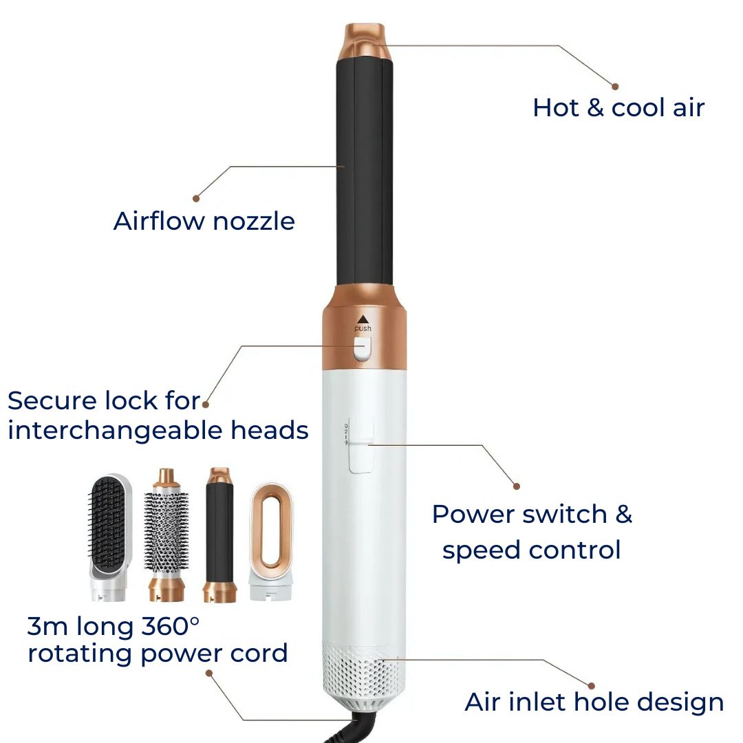 StyleWave 5 In 1 Airwrap Hair Styler | Drying - Curling - Smoothing | Versatile Heat Protection Tool for Salon-Quality Results