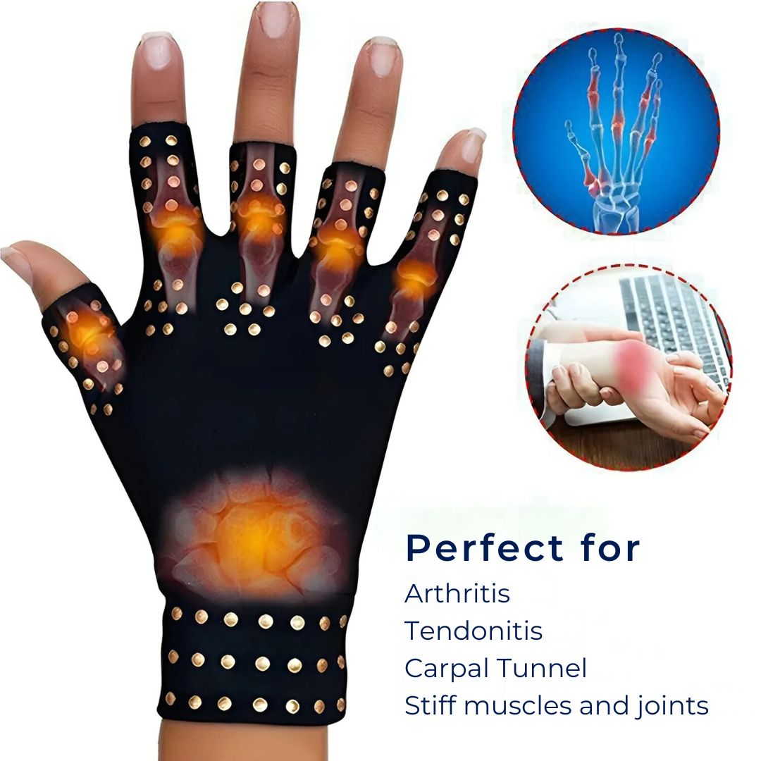 ThermaFlex Fingerless Arthritis Gloves | Magnetic Compression Gloves for Arthritis Pain Relief - Improved Circulation - Reduced Swelling