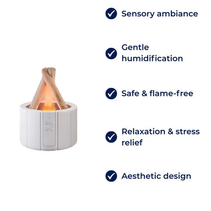 AuraFlame | Decorative Flame Diffuser – Quiet Ultrasonic Humidifier – LED Light – Aromatherapy for Sleep & Stress Relief
