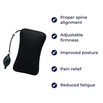 BackEase | Inflatable Lumbar Support Pillow – Spine Alignment – Adjustable Firmness – Back Pain Relief – Office Travel Car Seat Support