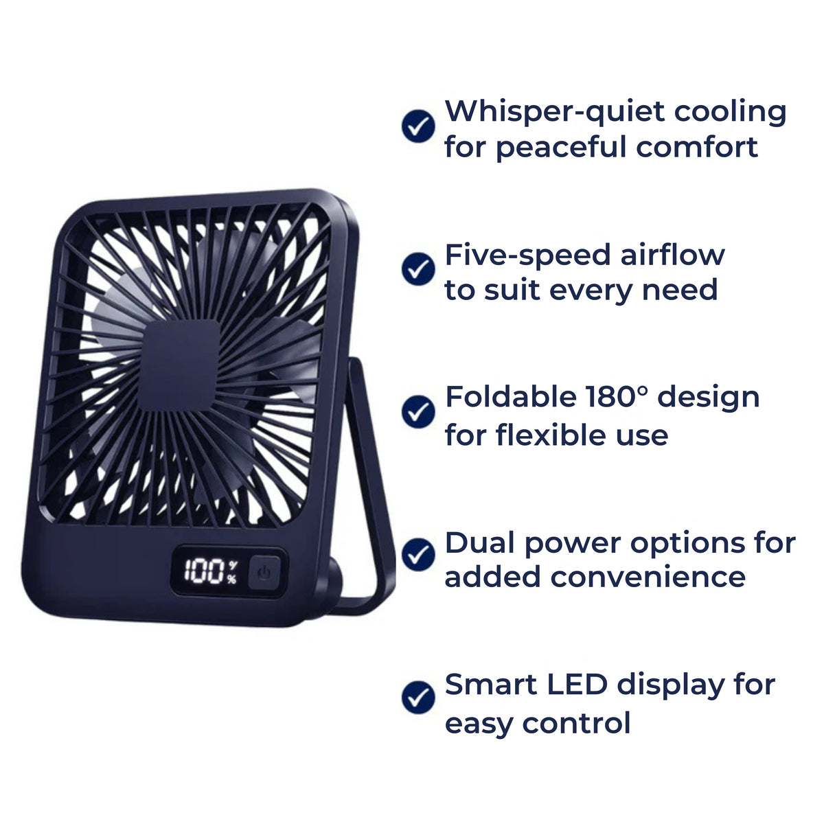 CoolFold | USB Desk Fan – Quiet 5-Speed Air Circulator – Foldable Compact Design – Portable Cooling Relief for Home Office Bedroom Travel