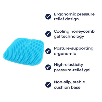 SitEase | Gel Seat Cushion – Pressure Relief & Cooling Honeycomb Gel – Posture Support – Office Car Chair Comfort for Long Sitting