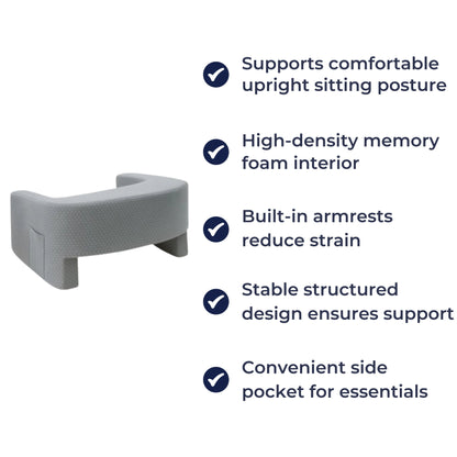 PostureCush | Reading Pillow with Arms – Better Posture for Bed & Sofa – Memory-Foam Arm-Rest Cushion – Adults Watching TV & Gaming