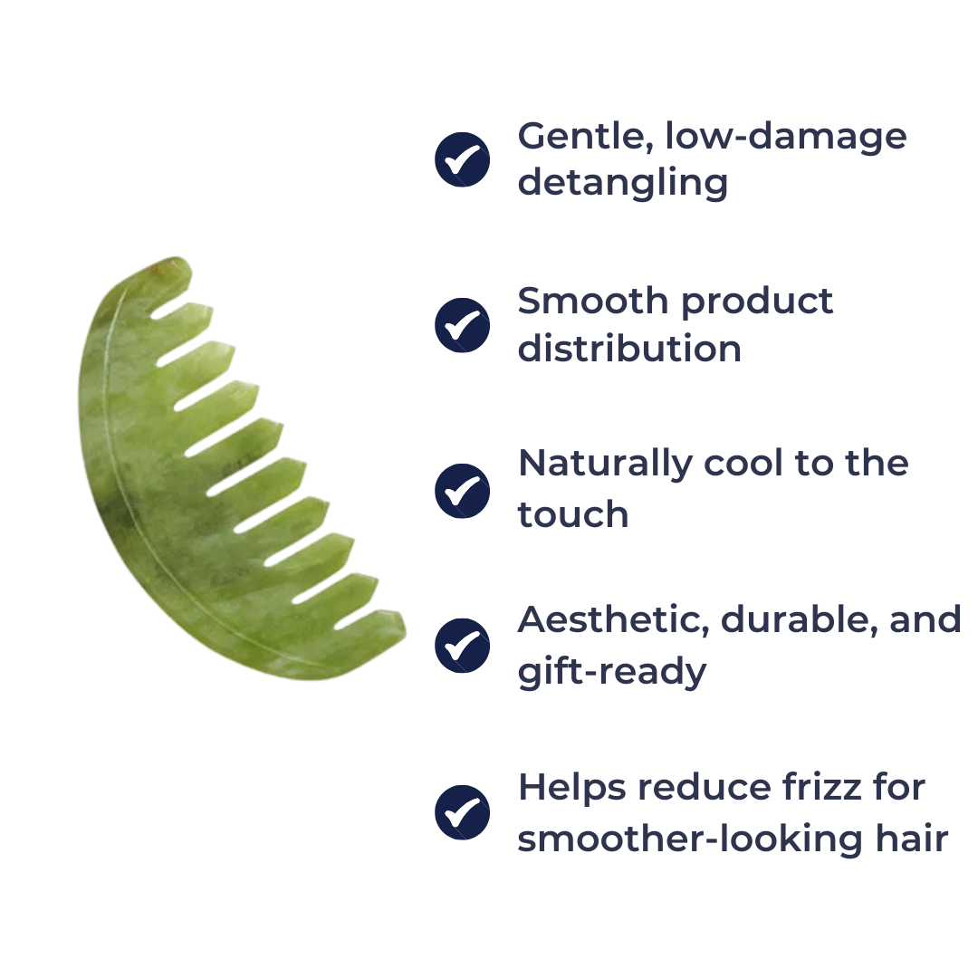JadeEase | Wide Tooth Hair Comb – Anti-Static Detangling – Smooth Jade Surface – Curly Thick Hair & Frizz Control