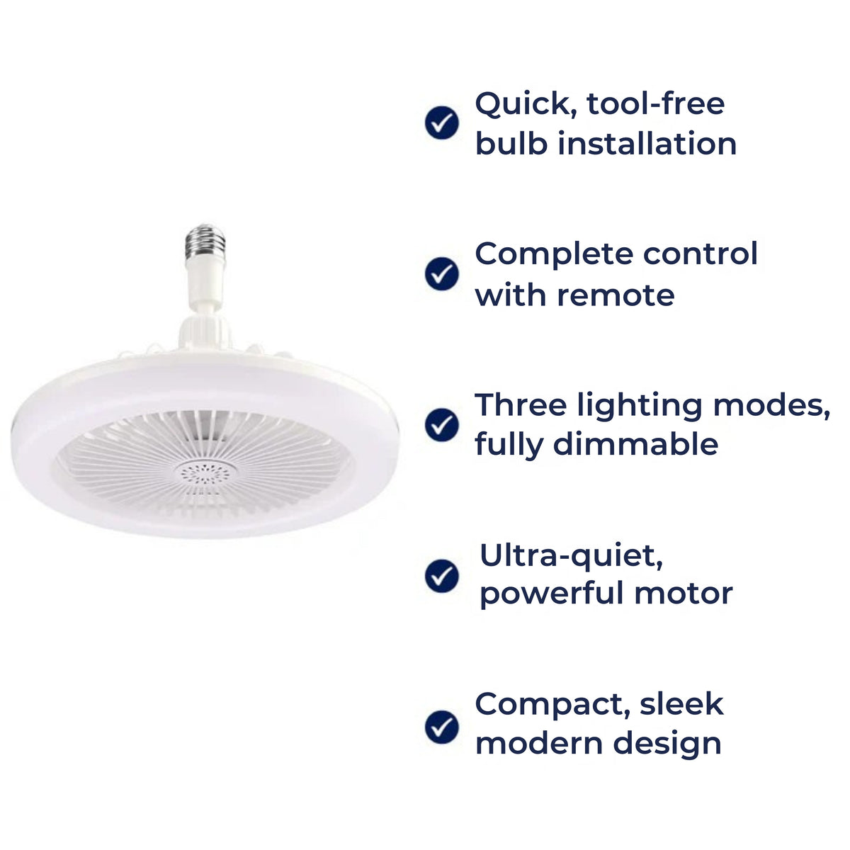 AirLume | Ceiling Fan Light – Easy Installation – E27 Bulb Socket – Remote Control – Quiet Energy Saving Cooling for Home & Office
