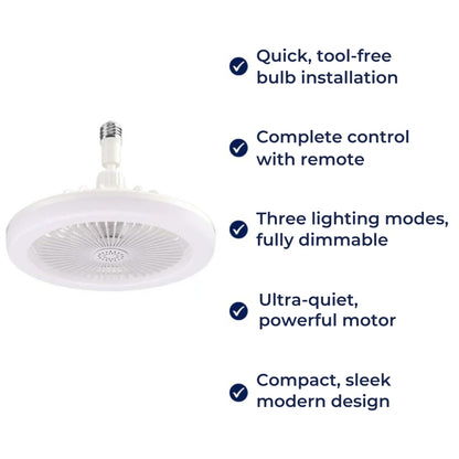 AirLume | Ceiling Fan Light – Easy Installation – E27 Bulb Socket – Remote Control – Quiet Energy Saving Cooling for Home & Office