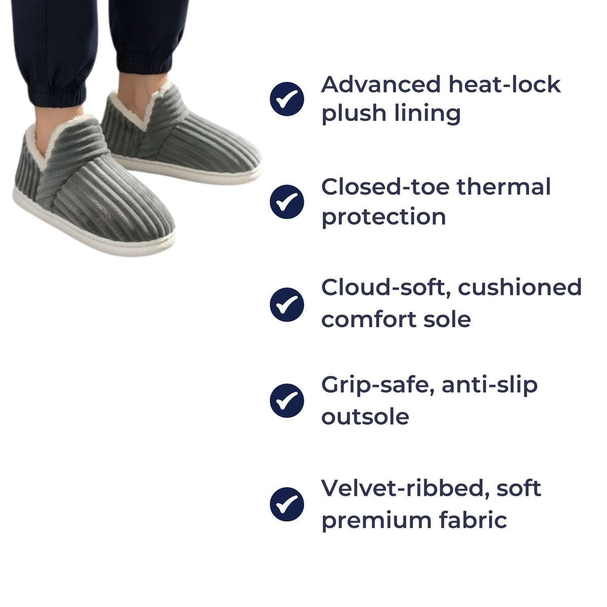 HeatEase | Winter Warm House Slippers – Closed-Toe Anti-Slip Sole – Thick Cushioned Support – Keeps Feet Cosy and Pain-Free All Day