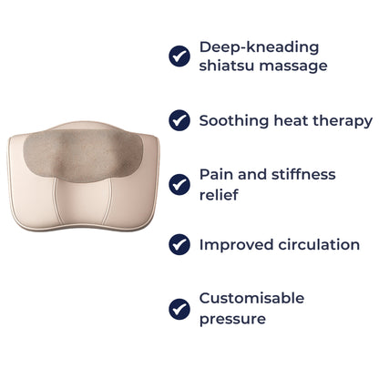 ThermaKnead | Shiatsu Massage Pillow – Heated Deep-Kneading – Breathable Mesh – Neck and Back Pain Relief for Home Office and Car